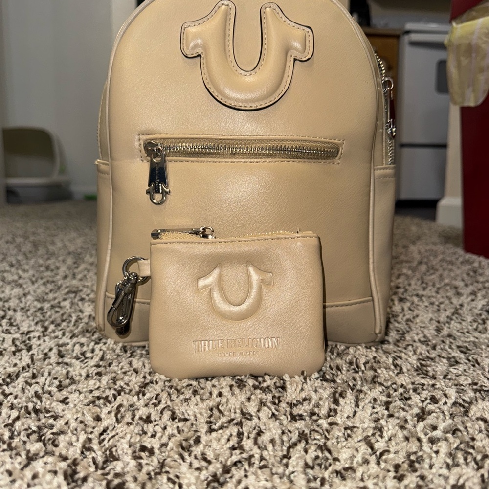 True Religion Tan Backpack and Coin Purse Set